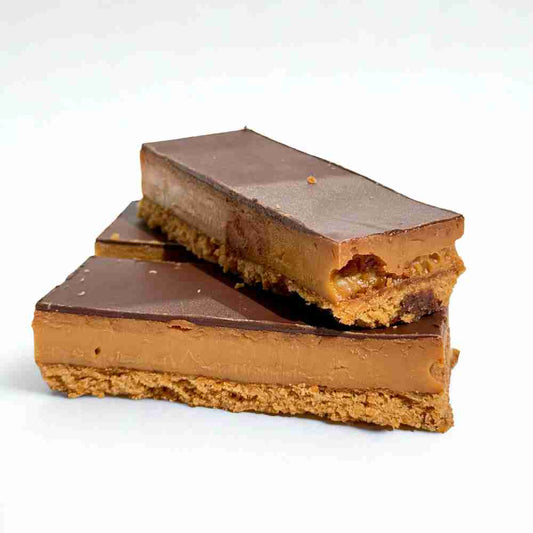 Classic caramel slice stacked.